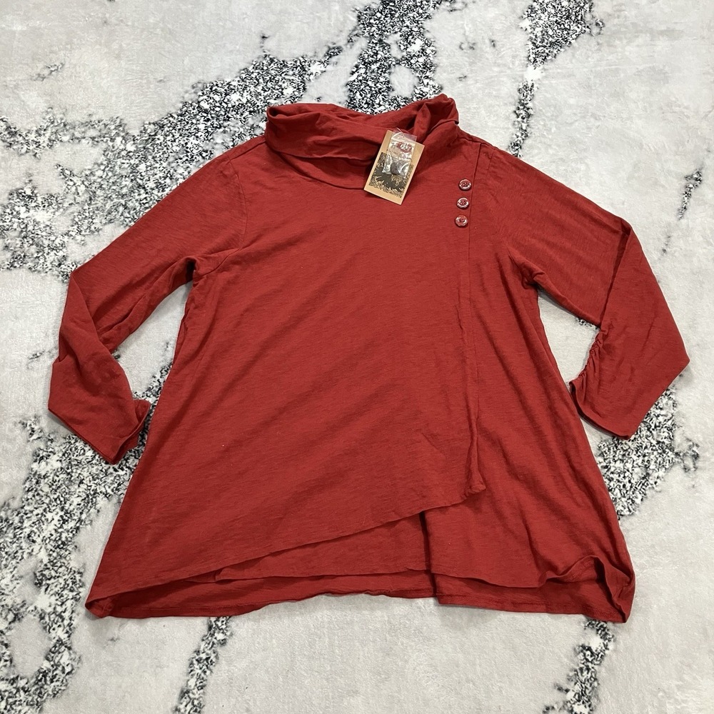 Habitat‎ Red Cowl Neck Tunic Top Women's XL NWT Asymmetrical Hem 3/4 Sleeve